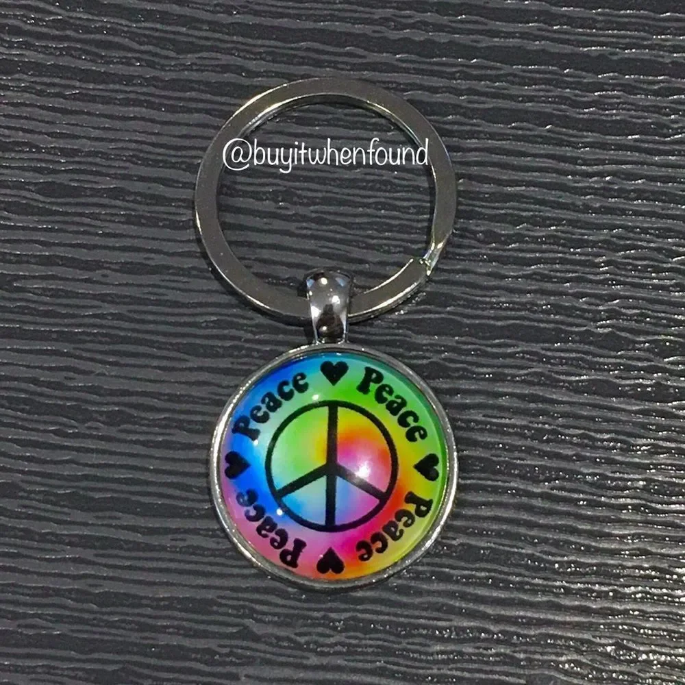 Tie Dye Multicolor Peace Keychain